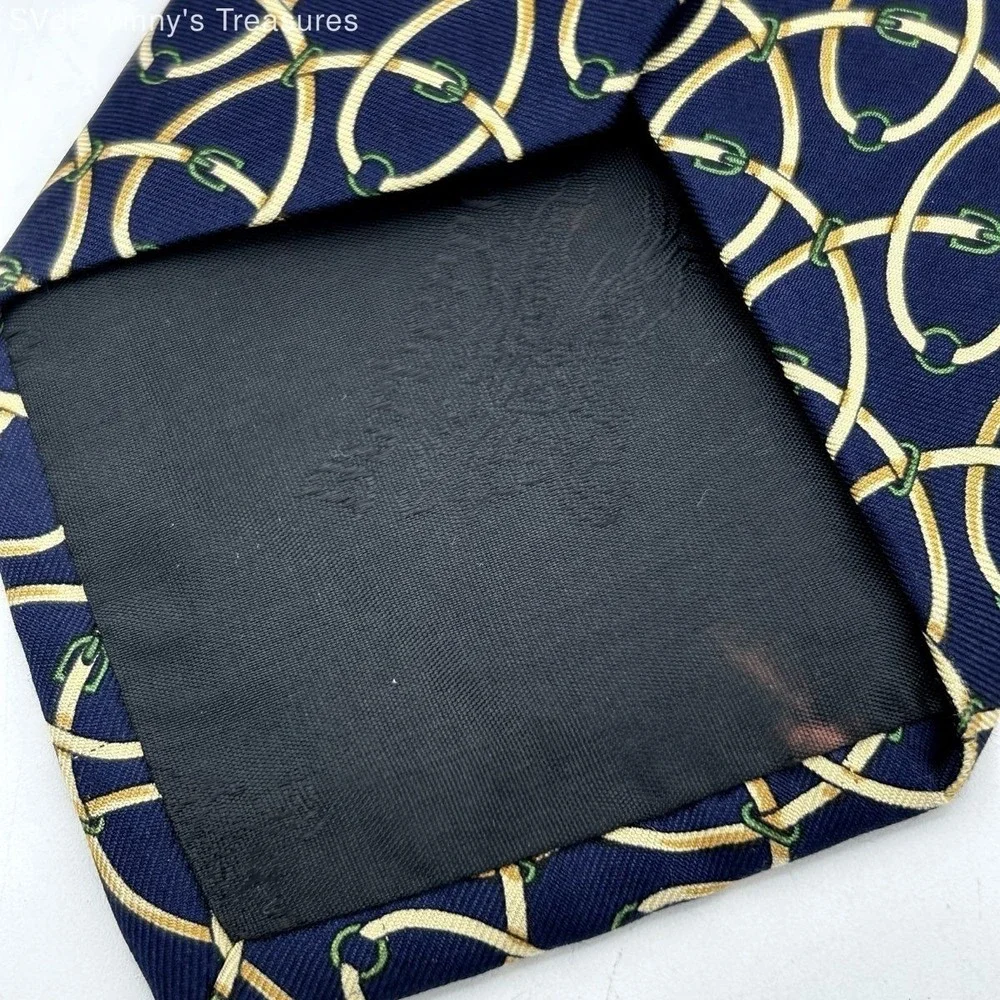 Burberrys' Men's Silk Tie Navy Blue Vintage 90s Equestrian Bit Harness England